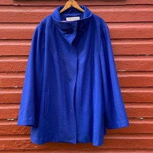 Chelsea Studio Retro Royal Blue Snap-Front Wool Swing Car Coat Women's Size 22 W